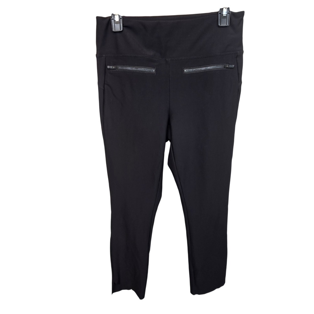 Athleta Stellar Crop Pant Womens Medium Black‎ Stretch Pull On Casual Zippers